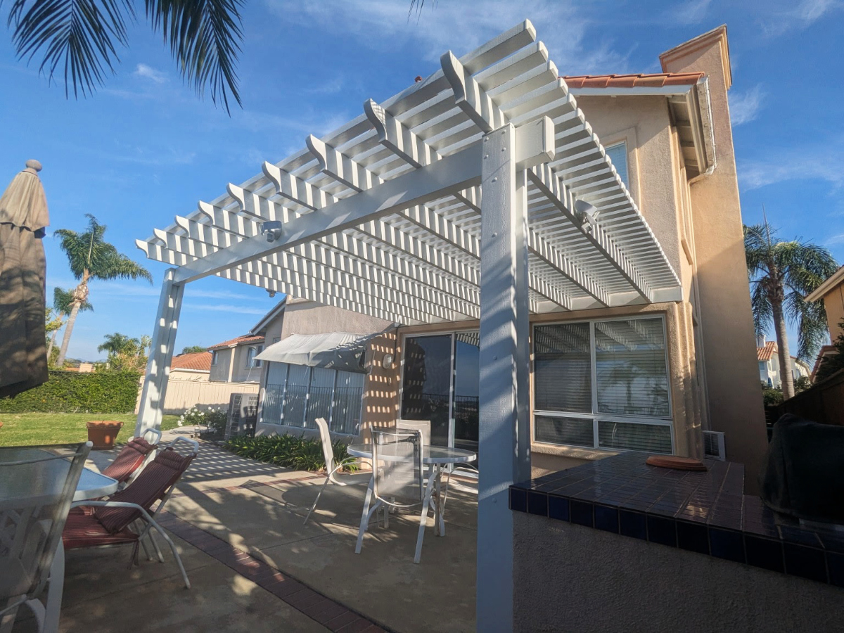 Eminent Patio Covers aluminum wood-grain patio cover installation in Norco, CA